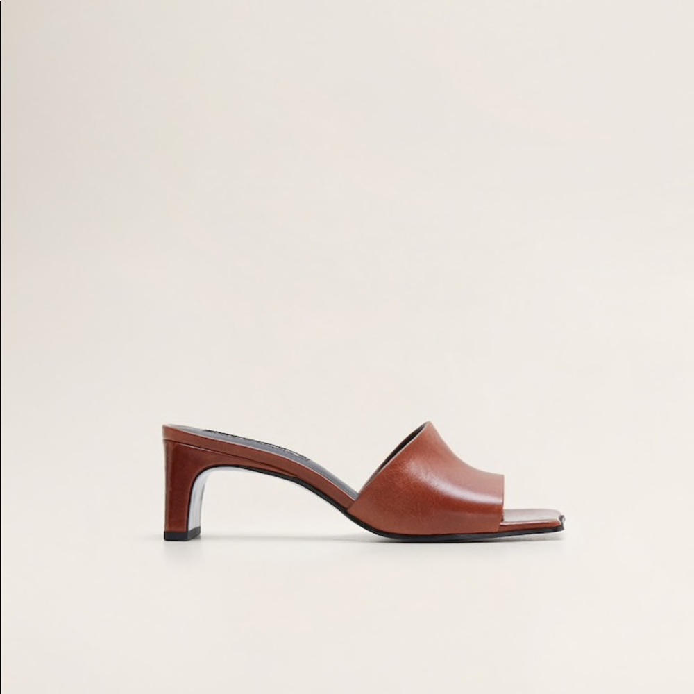 MANGO - Cognac Leather Square Toe Heeled Sandals - Picture 4 of 4